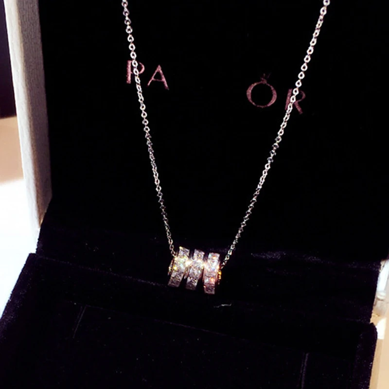 Hot Sale 3 Colors Super Shine Exquisite CZ Circle Necklace for Women AAA Bling Cubic Zircon Temperament Clavicle Chain Jewelry