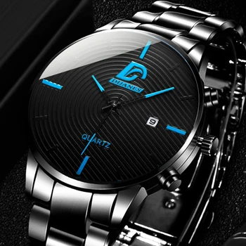

Classic Black Men Steel Band Wrist Watch Luxury Calendar Stainless Steel Quartz Watches Men Business Analog Clock for Gifts