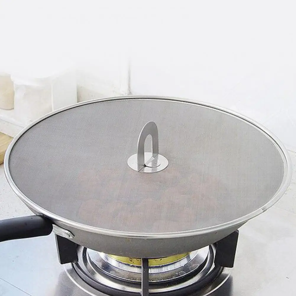 Foldable Handle Oil Splatter Screen Anti-slip Stainless Steel Oil Splash Guard Frying Pan Proofing Lid Kitchen Mesh Pot Lid