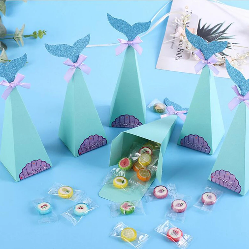 20pcs Cute Peacock Candy Box Wedding Favors Paper Gift Boxes For Guest Triangle Mermaid Gifts Party Supplies | Дом и сад