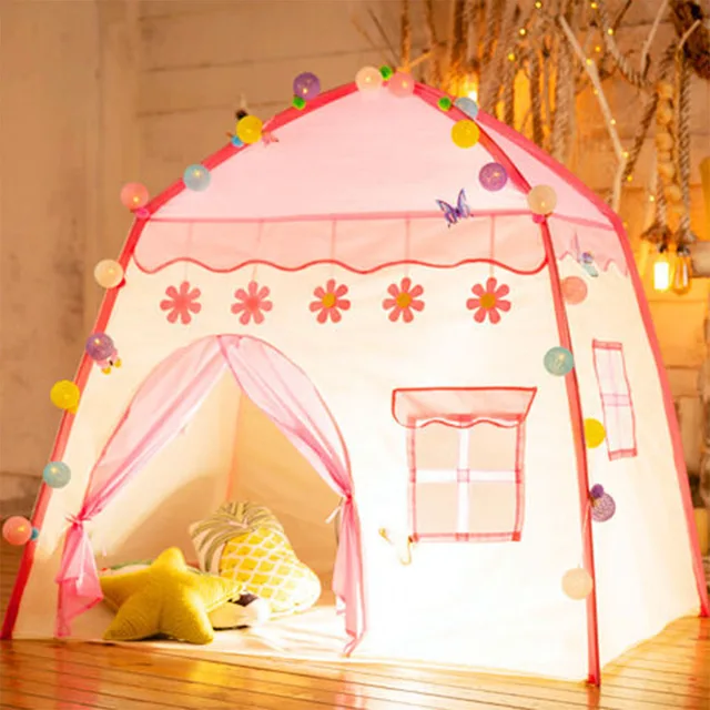 1.3M Large Children’s Tent wigwam Portable Kids Tents Tipi Indoor Princess Pink Flowers Castle Baby Play House Playtent Toys 1