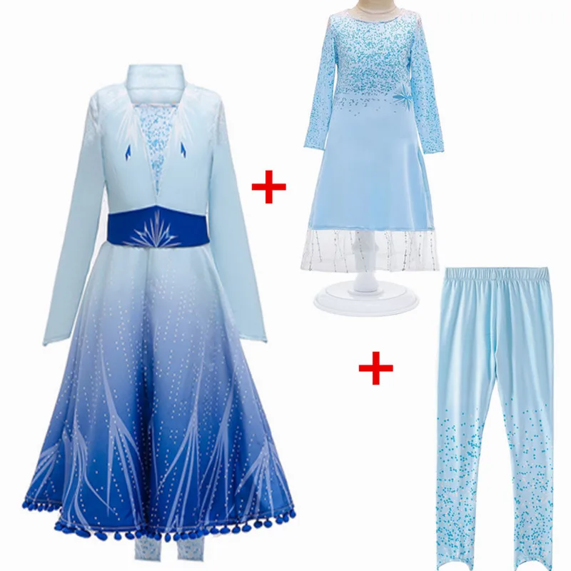Г. Лидер продаж! Новое платье Снежной Королевы Эльзы синий костюм для косплея для детей, платье для девочек, пальто, леггинсы Рождественский подарок с короной - Цвет: 3PCS set