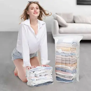 

Home Organizer Transparent Vacuum Bag Storage Border Foldable Saving Seal Organizer Compressed Travel Clothes Space Bags F3Y9