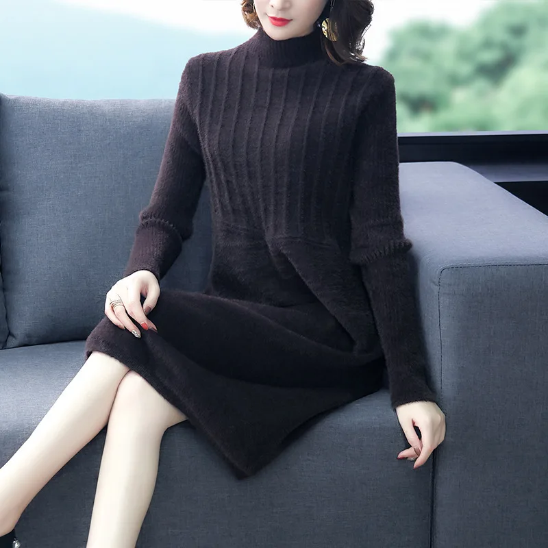 

Online Celebrity Mid-length Dress Women's Autumn And Winter Thick Loose-Fit 2019 New Style Faux Mink Cashmere Base Shirt Sweater
