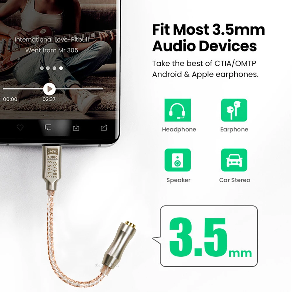 CX31993 USB Type-C to 3.5mm Audio Interface Headphone Amplifier HiFi DAC Earphone Sound Amplifier 32bit 384kHz Audio Adapter — view 2