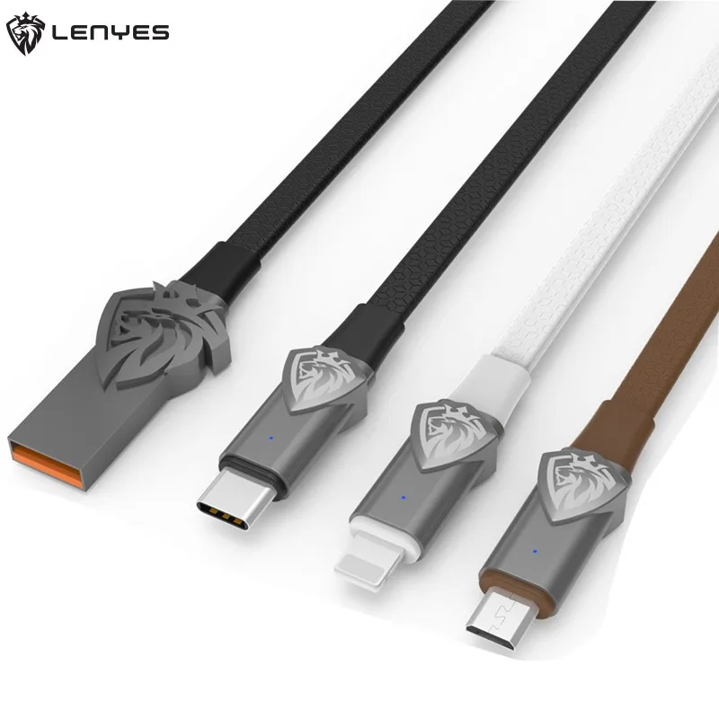 Lenyes Премиум Король Лев USB кабели для samsung для IPhone 1 м светодиодный дыхательный светильник Универсальная линия зарядки данных 2,1 в кабель LC907