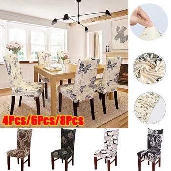 

4/6/8Pcs Classic Polyester Butterfly Chair Cover Anti-dirty Removable Stretch Dining Protector Slipcover Elastic Chair Seat Case