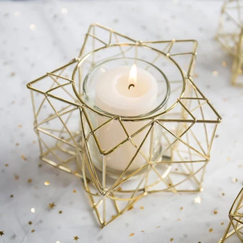 

Nordic Iron Candle Holder Metal Glass Gold Wedding Centerpieces Candle Lantern Waxinelicht Houder Geometric Candle Holder L