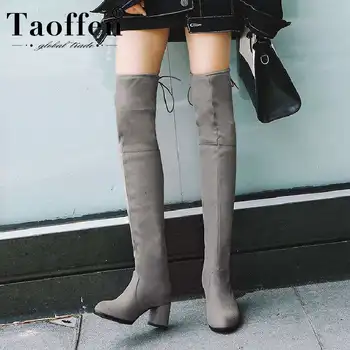 

Taoffen Women 2020 Fashion Over Knee Boots Slip On Chunky Heels Daily Winter Long Boots Sexy Office Work Shoes Woman Size 34-43