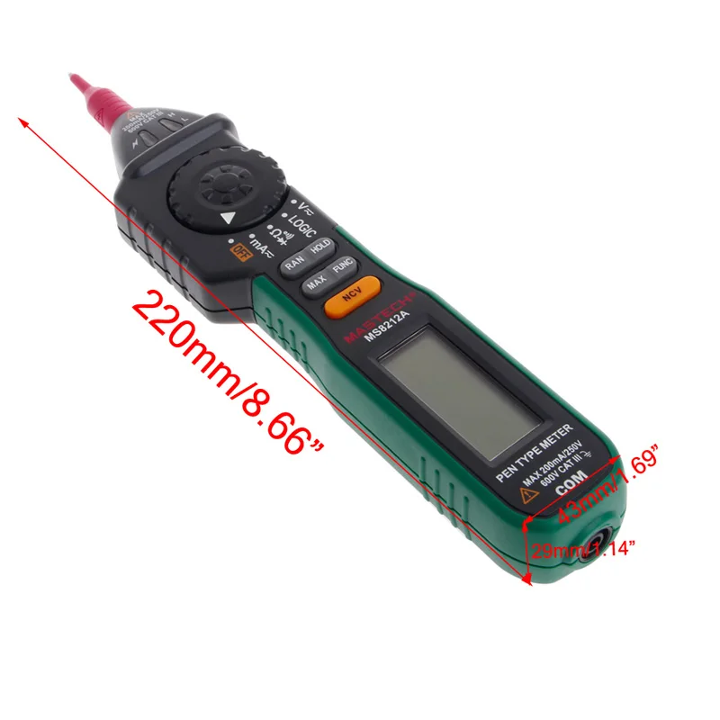 MS8212A ручка цифровой мультиметр тестер напряжения тока Диодная логика Бесконтактный