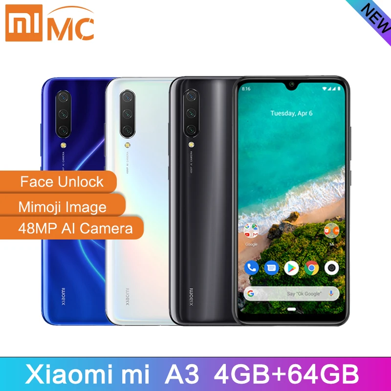 Дешево Глобальная версия Xiaomi Mi A3 4 Гб 64 Гб Смартфон 6,088