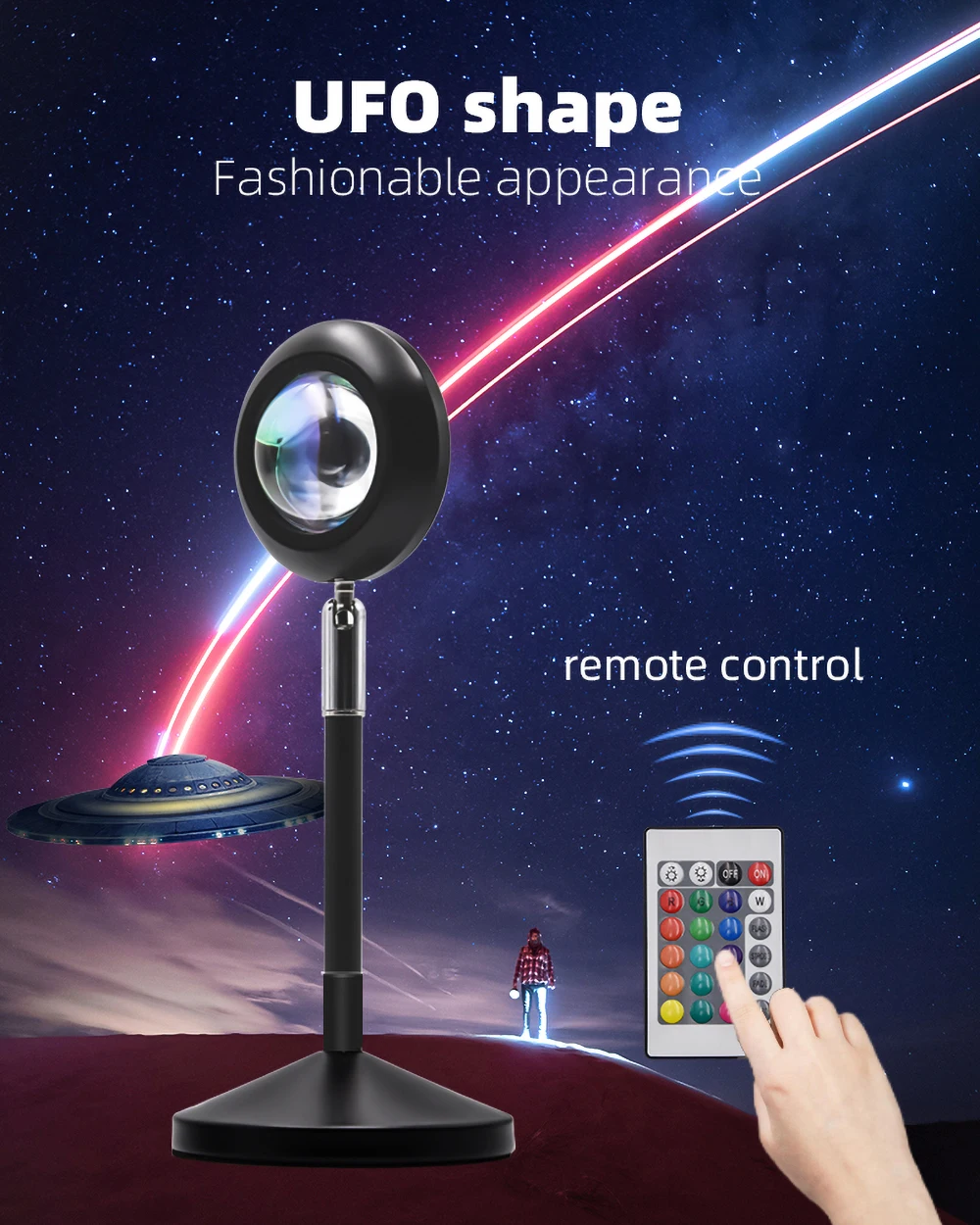 

Internet Celebrity Live Table Lamp USB Rechargeable Sunset Rainbow Projection RGB16 Color Remote Control Photography Fill Light