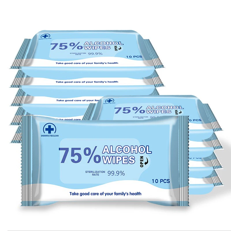 

100Pcs/Set 75% Alcohol Wipes Portable Wet Wipes Antibacterial Sterilization Alcohol Wipes Skin Cleaning Care First Aid Cleaning