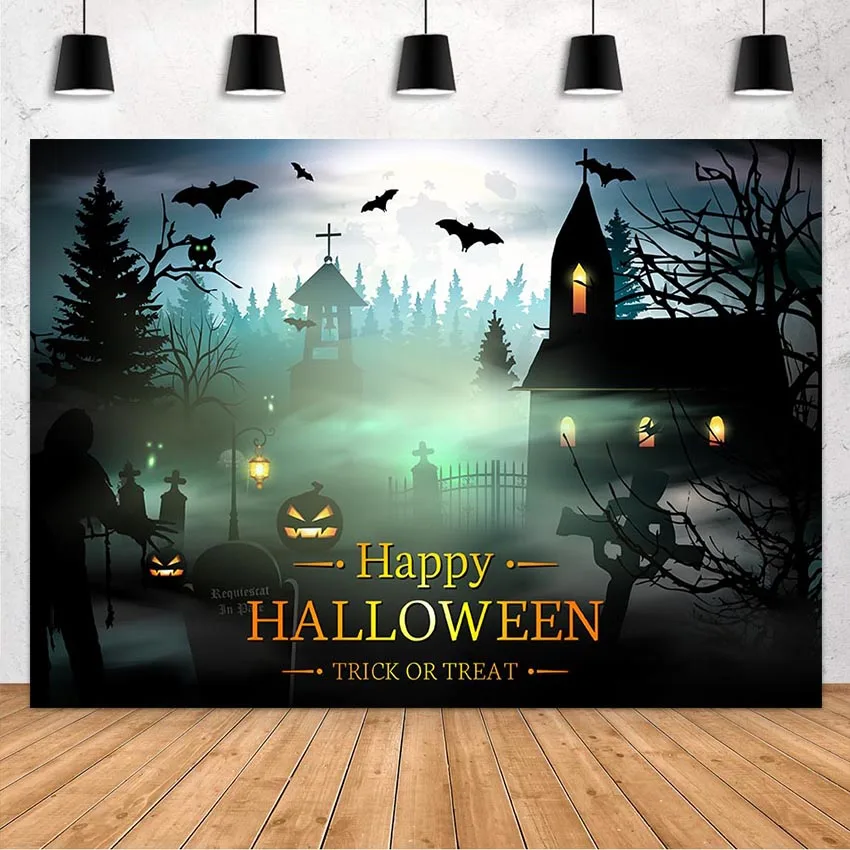 Avezano Halloween Banner Trick OR Treat Photography Background Pumpkin Lantern Graveyard Ghost Castle Moon Decor Photo Studio |