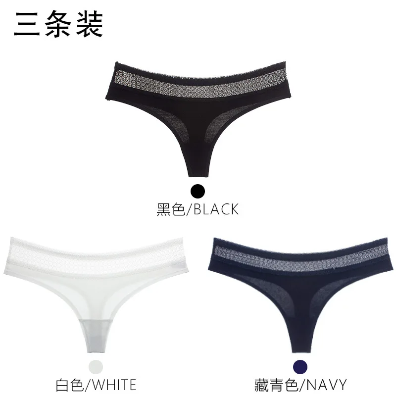 3Pcs Pure Cotton Soft Women's Sexy Lace Panties Thongs G Strings Seamless Underwear Women Panty Briefs Bikini Cotton Crotch - Цвет: Черный