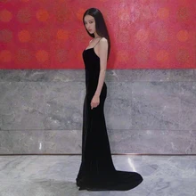 NBS031 элегантное роскошное вечернее платье на бретельках вельветовое платье русалки для девочек длинные платья для выпускного бала