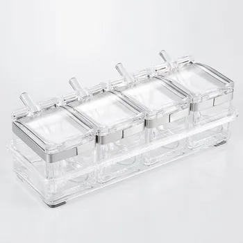 

4Pcs Four Square Spice Jar Spice Storage Container Kitchen Spice Bottles Jars Organizer Condiment Holder Kitchen Supplies