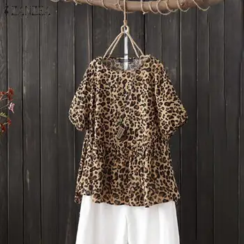 

Summer Leopard Printed Tops ZANZEA Women Short Sleeve Blouse Tee Bohemian Blusas Femininas Top Chemise Mujer Loose Shirts