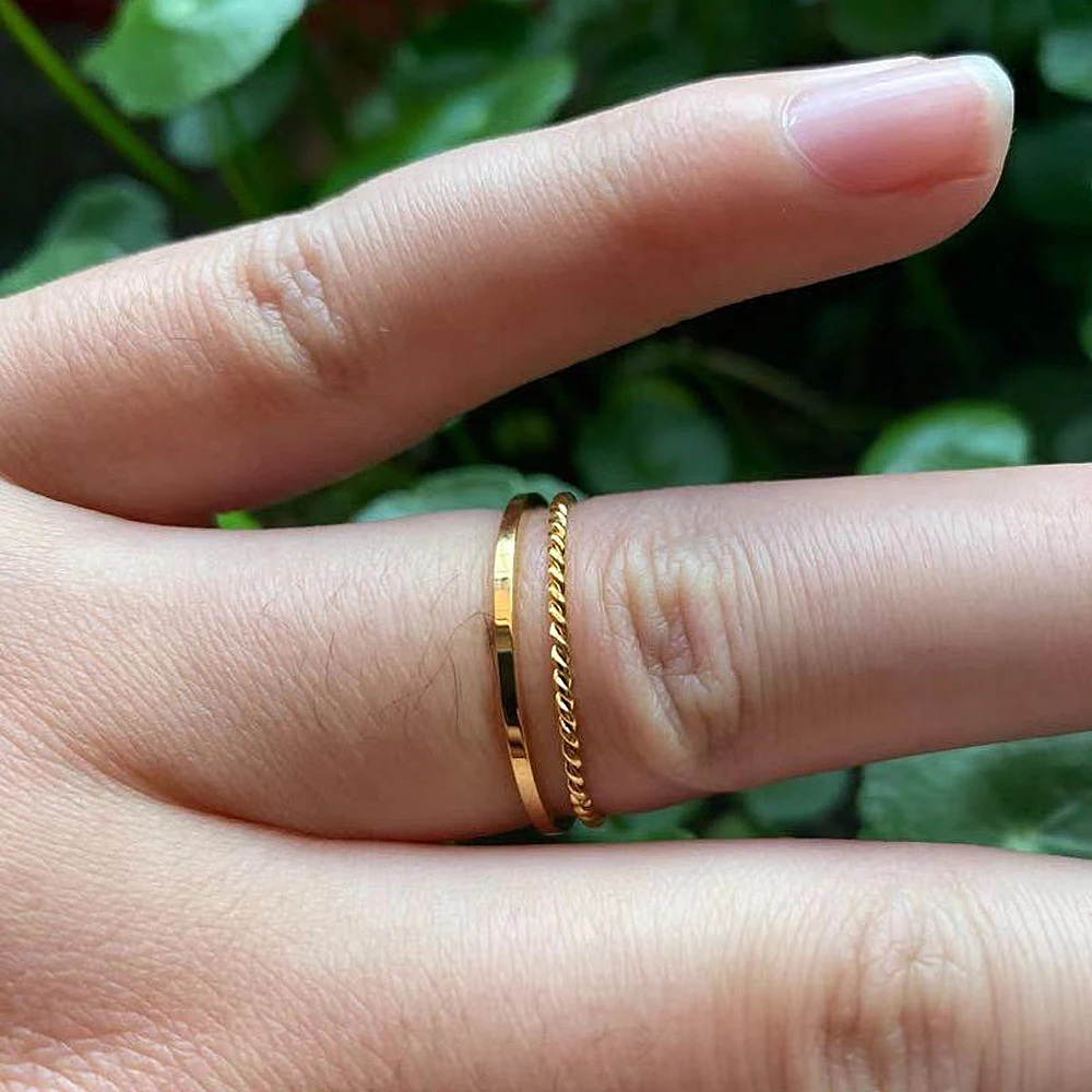 ZMZY 2PCS Band Gold Silver Color Wedding Couple Rings Set Stainless Steel Rings Women Twisted Stacking Jewelry for Girls - Image 2