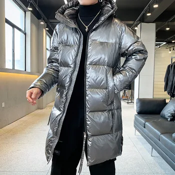 

Winter New Style Popular Brand Mid-length down Jacket Men Loose-Fit Light Perception Bright Surface Hooded Warm White Duck down