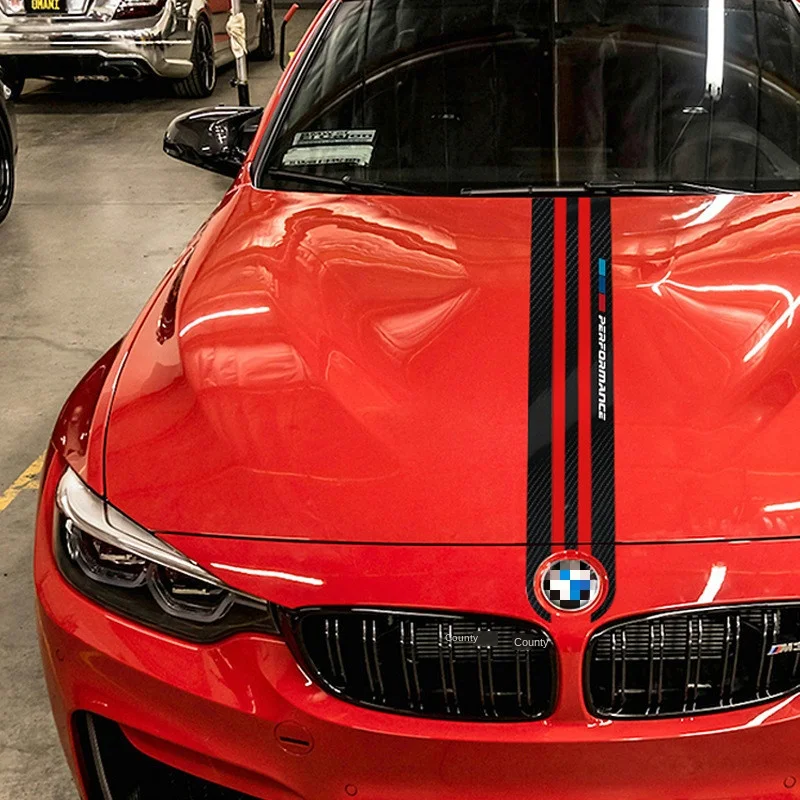 

Car Styling Stickers Carbon Fiber Car Hood Sticker Decals M Performance Decor For BMW e90 e46 e39 e60 f30 f10 f15 e53 X5 x6