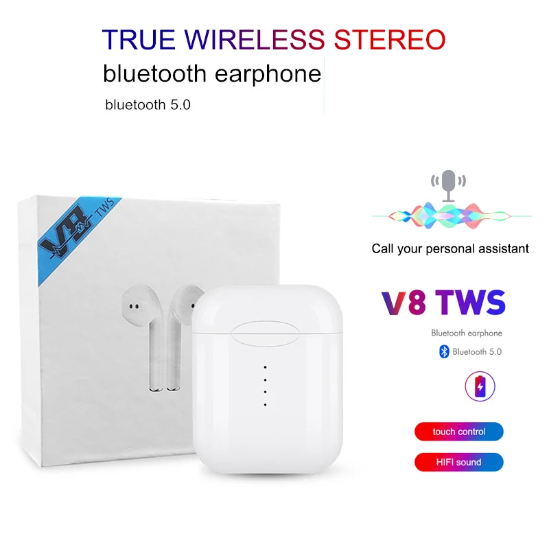 Новые V8 TWS Bluetooth 5,0 Беспроводные наушники сенсорные мини наушники с микрофоном для iPhone 6S X 7 8 samsung Xiaomi