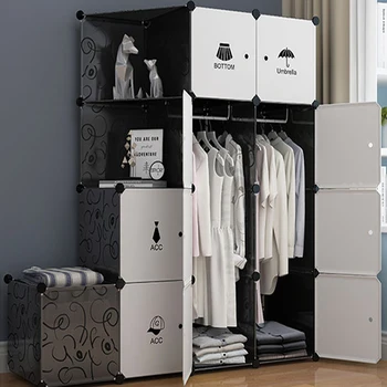 

Simple Wardrobe Cloth Storage Rack Plastic Simple Storage Cabinet Cabinet Dormitory Solid Wood Furniture Sliding Door Double