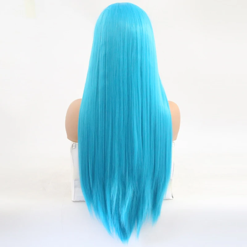 Харизма синий парики шелковистые прямые волосы синтетические парики для женщин средняя часть кружева передний парик термостойкие волокна волос парик