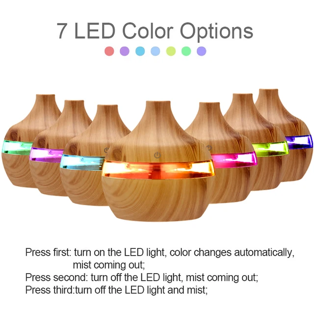 300ml Humidifier Aroma Essential Oil Diffuser Ultrasonic Wood Grain Air Humidifier USB Mini Mist Maker 7 LED Light Car Home - Image 2