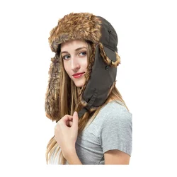 Winter Trapper Aviator Trooper Earflap Warm Russian Ski Hat Fur Ushanka Hat for Like Ski Snowboard Hiking Climbing