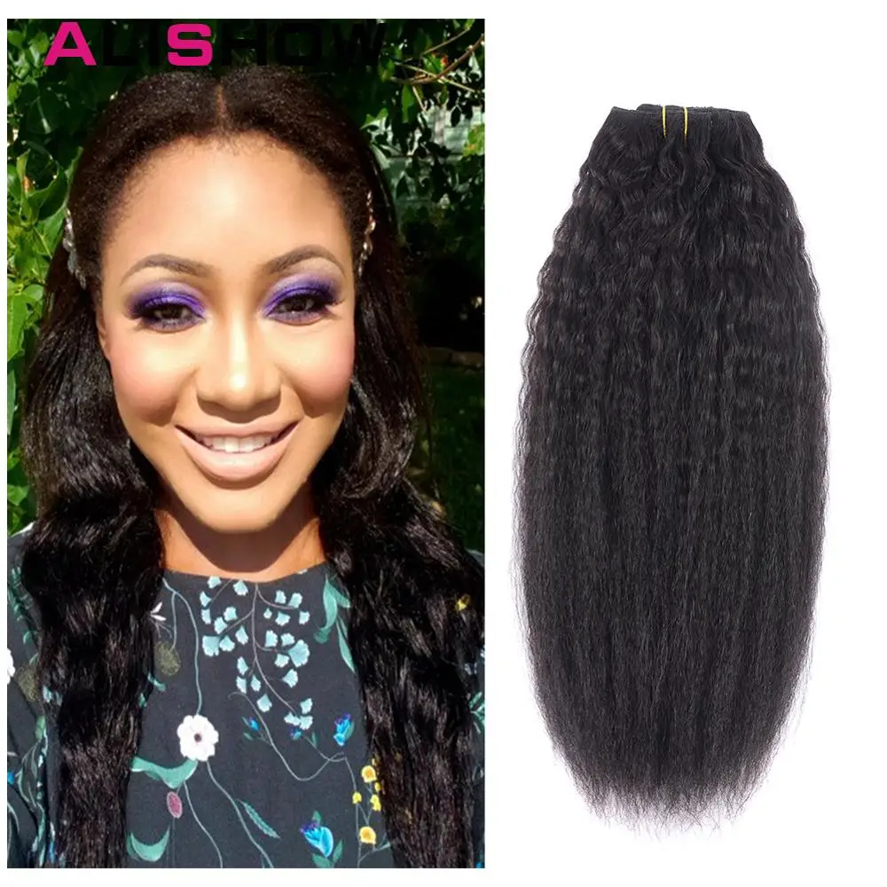 Comprar Cabello alishow Kinky Striaght Clip en extensión de cabello humano 120g cabello Natural brasileño en Clips cabeza completa Remy cabello Color Natural
