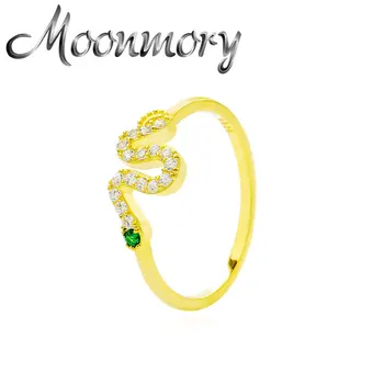 

Moonmory 925 Sterling Silver Fashion Zircon Snake Gold Rings For Women Party Green Crystal Animal Yellow Ring Jewelry Anillos