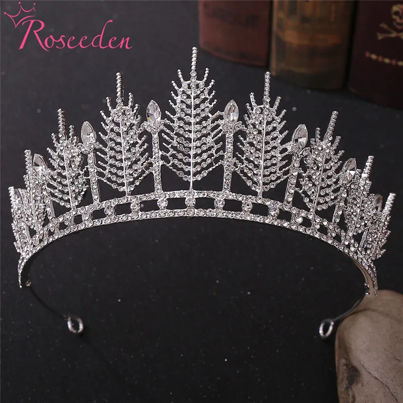 Feather Princess Tiara Wedding Diadem Crown Strass Pageant Crown For Brides Hair Jewelry Re4019