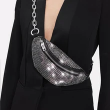 Новинка, сумка на пояс с цепочкой, нагрудная сумка с бриллиантами, сумка на одно плечо, сумка через плечо, кожаная сумка
