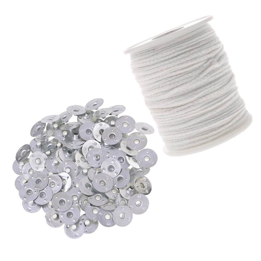 200pcs Metal Candle Wicks Base Sustainer Tabs 61m Cotton Candle Core Wick