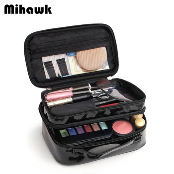 

Mihawk Women's Double-Layer Fashion PU Fabric Cosmetic Bag Waterproof Travel Necessary Storage Beauty Tool Organizer Accessorie