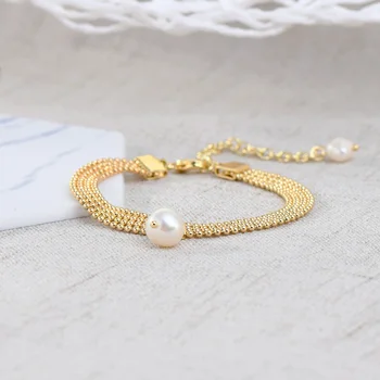 

Viennois Dainty Handmade Pearl Bracelets Brass with Gold Plated Fresh water Pearl Bracelets 2020 Women Wedding