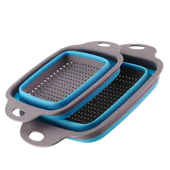 

2pcs/set Foldable Silicone Colander Fruit Vegetable Washing Basket Strainer Collapsible Drainer With Handle Kitchen Tool
