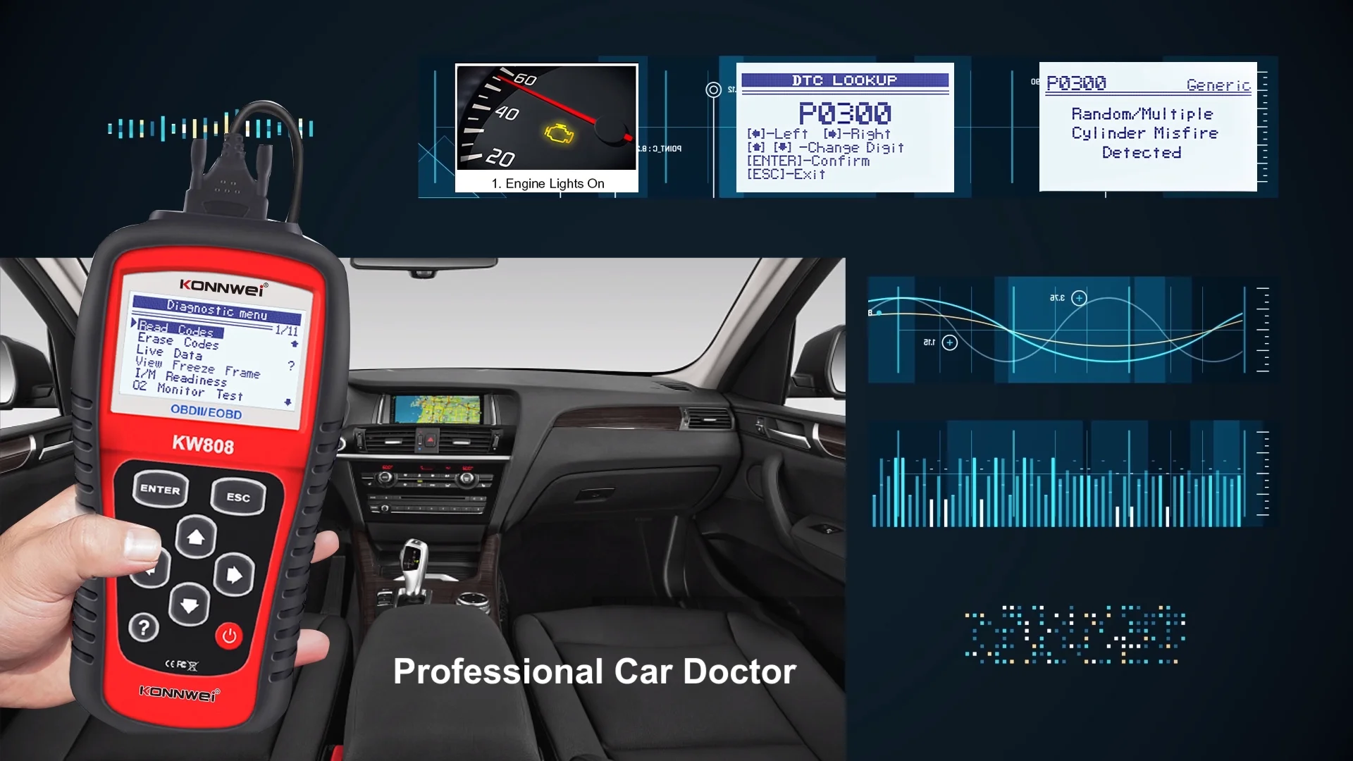 KONNWEI KW808 Car Mut II OBD Eleven Scan Tool Automotive Exhaust Gas ...