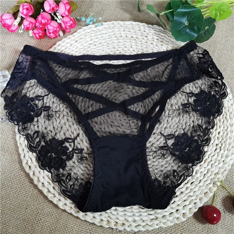 

French Hollow Out Mesh Lace Underwear Women Sexy Panties Bow Plaid Transparent Briefs Seamless Lingerie Solid Thongs