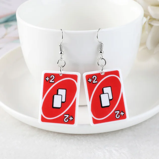 1Pair Drop Earrings  Magic Poker Game Card Crafts Dangle Acrylic Jewelry for Children and Woman YS-U-EH05 red