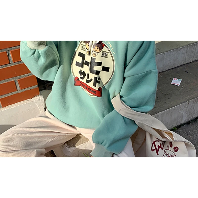 Harajuku/толстовки в консервативном стиле; Женская толстовка с героями мультфильмов; Повседневный бархатный Теплый Женский пуловер; топы
