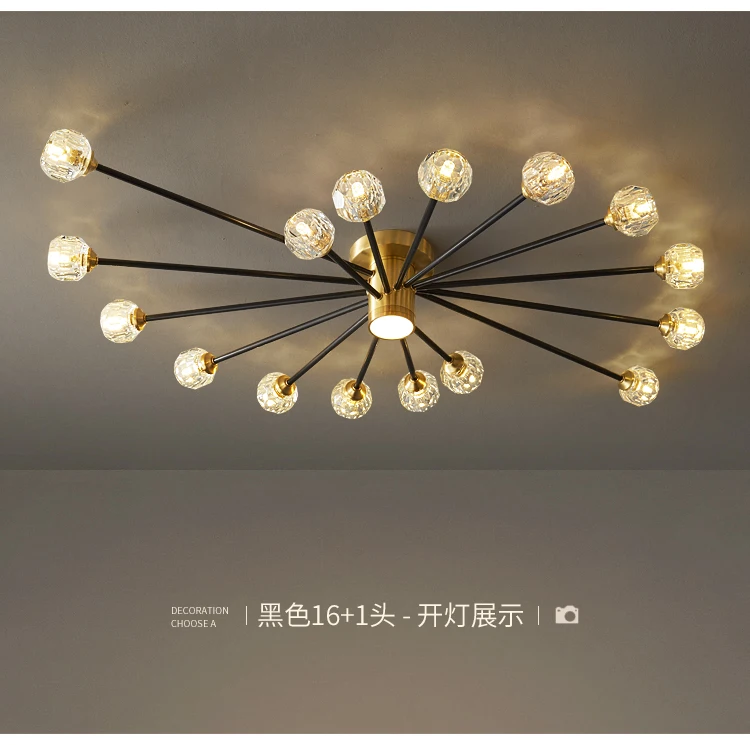 Modern luxury copper crystal ceiling lamp lighting American retro lamp restaurant golden luster molecular art ceiling lamp