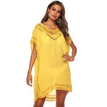 

2020 New Women Ladies Tassels Beach Wear Bikini Cover Up Lace Crochet Swimwear Beach Mini Dress Female Casual Bathing Suit