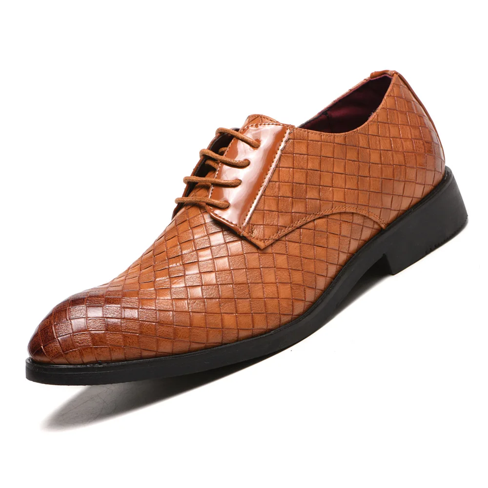 

New Imitate Weaving Leather Men Oxford Shoes Lace Up Casual Business Men Pointed Shoes Brand Men Wedding Men Dress Boat Shoes