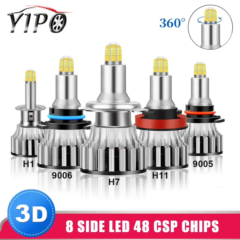 

super bright headlight led H7 H11 H1 9005 hb3 9006 hb4 8 side 48smd chip h11 led csp bulb car light headlamp auto 6500k 12V 3D
