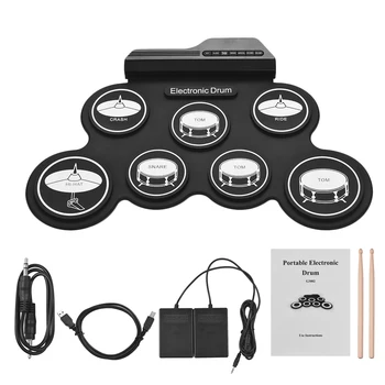

Compact Size USB Roll-Up Silicon Drum Set Digital Electronic Drum Kit 7 Drum Pads with Drumsticks Foot Pedals for Beginners