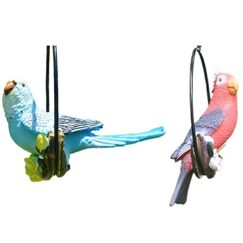 

2pcs Garden Decoration Simulation Parrot Resin Crafts Outdoor Animal Decoration Gift - Red & Blue