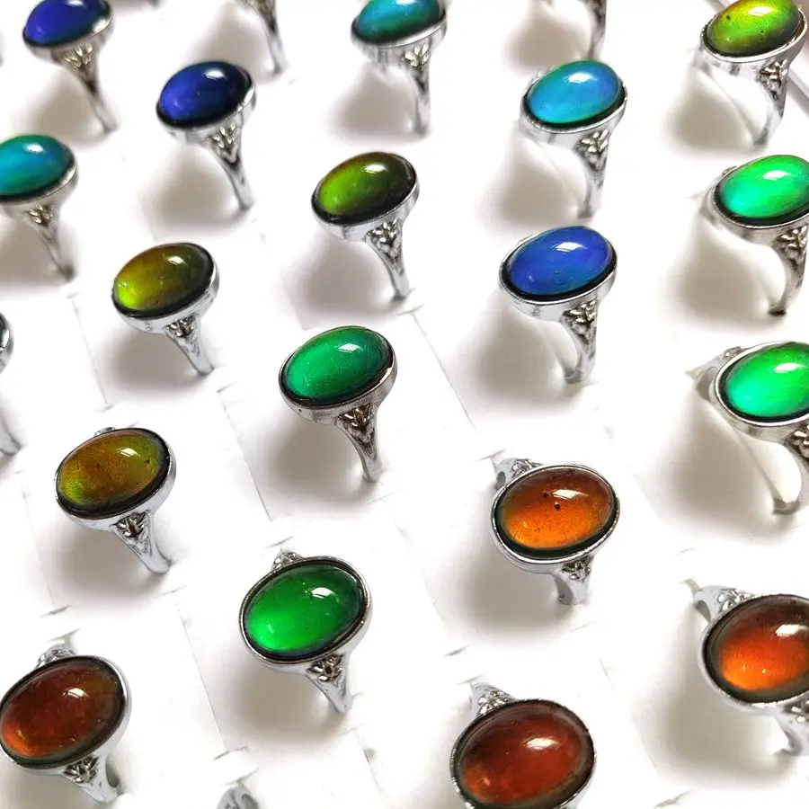 10/30/60pcs/lot Vintage Retro Color Change Mood Ring Oval Shape Emotion Feeling Changeable Ring For Men & Women Unique Jewelry 1