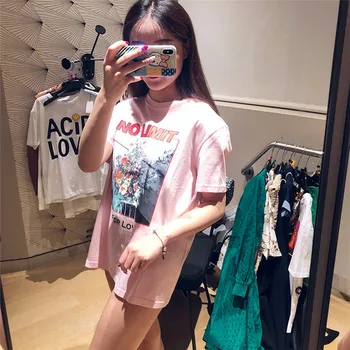 

Women T-shirt 2019 Spring and Summer Flower Print Casual Ladies Fresh Short-sleeved T-shirt